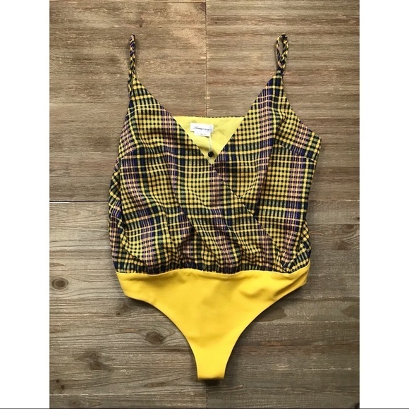 NWT Lovers + Friends Bianca Yellow Plaid Bodysuit - Picture 4 of 7